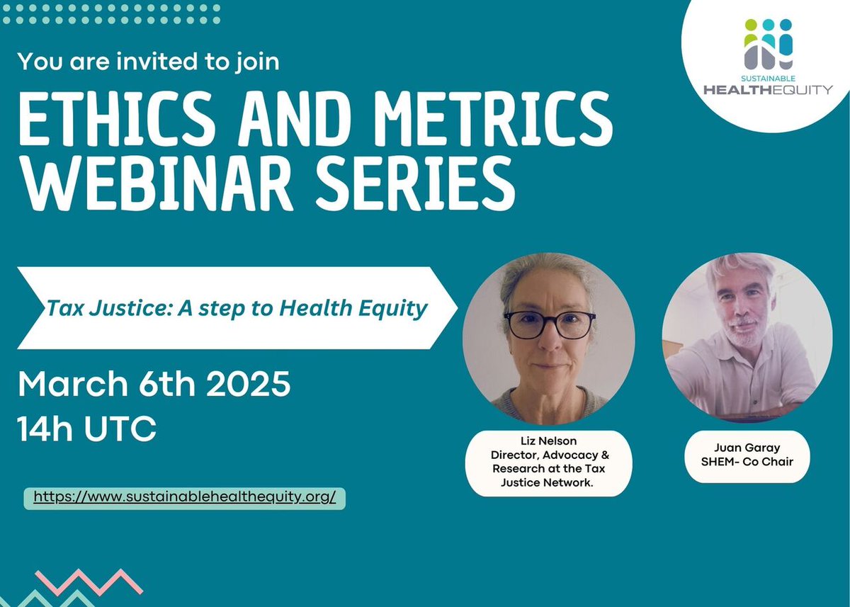 The Sustainable Equity Movement (#SHEM) invites you to join the “Tax Justice: A Step to Health Equity” #webinar in its Ethics and Metrics webinar series. 
📅 March 6th, 2025
⏰ 14:00 UTC
💻 Register here: us06web.zoom.us/meeting/regist…

<a href="/shequitymov/">SHEM</a>