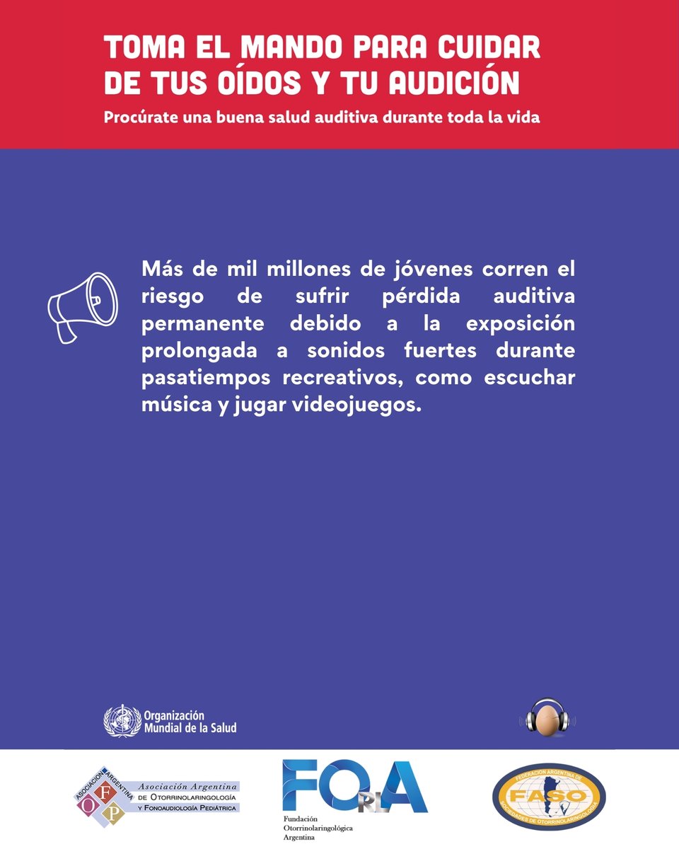 orl_fed's tweet photo. 🔊 TOMA EL MANDO PARA CUIDAR DE TUS OÍDOS Y TU AUDICIÓN 
💙 Compartí este mensaje para concientizar sobre la importancia de la salud auditiva.
El cambio empieza hoy!!!

#DíaMundialDeLaAudición #WorldHearingDay #CuidáTuAudición #HearingCare #TomaElMando #CuidáTuAudición https://t.co/P2TsVWG0Nq