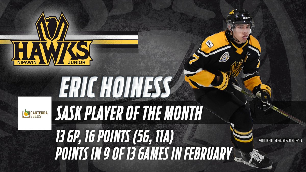 <a href="/sgeu/">SGEU</a> <a href="/yorktonterriers/">Yorkton Terriers</a> <a href="/BourgaultAg/">Bourgault Industries</a> <a href="/SJHL_IceWolves/">La Ronge Ice Wolves</a> <a href="/SJHLmlfmustangs/">Melfort Mustangs Hockey</a> <a href="/SaskTel/">SaskTel</a> <a href="/SJHL_NorthStars/">North Stars</a> <a href="/IKS_media_SK/">IKS Media</a> <a href="/MLVMillionaires/">Melville Millionaires</a> 🚨 <a href="/canterraseeds/">CANTERRA SEEDS</a> Sask Player of the Month! 🚨

Eric Hoiness of Saskatoon, SK and the <a href="/SJHL_Hawks/">Nipawin Hawks</a>!

📸: Richard/Rhesa Petersen #SJHL #StayHerePlayHere