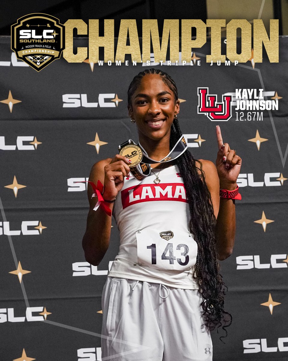 SouthlandSports's tweet photo. WOMEN'S TRIPLE JUMP FINAL | Kayli Johnson earns her THIRD GOLD MEDAL.

🥇Kayli Johnson, @LamarXCTF 
🥈 Amaka Ezukanma, @Lion_Track 
🥉Nyadhol Thichiot, @IslandersTFXC 

#GTL x @jerseymikes https://t.co/x5TxIhvqTX