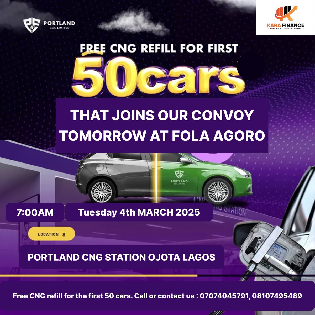 karacredit's tweet photo. To kick off our 3-day Lagos CNG rally, we’re giving FREE refills to the first 50 CNG cars at Fola Agoro tomorrow!
Pull up, fuel up & drive into a cleaner future! 🚗♻️
#mojisolameranda #desmondelliot #ambode #lagoshouseofassembly #25nairaperkmrally #fuelduality #lagoscngrally https://t.co/SMHPWwQExL