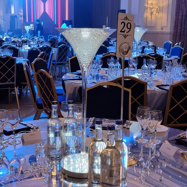 Thanks to <a href="/landmarklondon/">The Landmark London</a> for booking our illuminated martini vase table centrepieces for an awards #event in the Grand Ballroom.  What a beautiful hotel.
#venuedecor #awardsevent #party