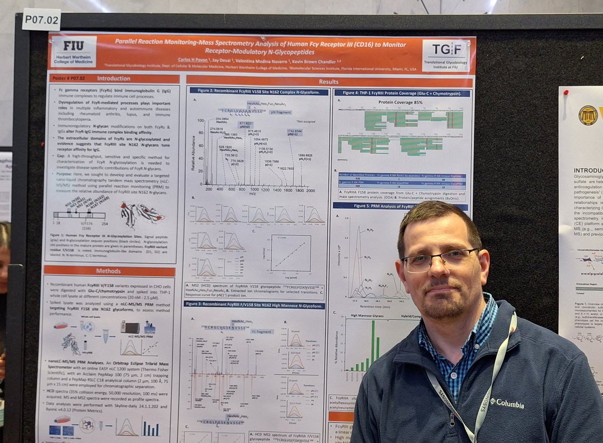 Ciencia_2017's tweet image. I am excited to share our recent work on Fcgamma Receptor III glycosylation presented at #USHUPO2025 conference in Philadelphia! . Thank you, Kevin Brown Chandler, for his support and leadership, as well as @FIUMedicine.
 
 #FIUMed, #Glycoproteomics, #massspec , #proteomics