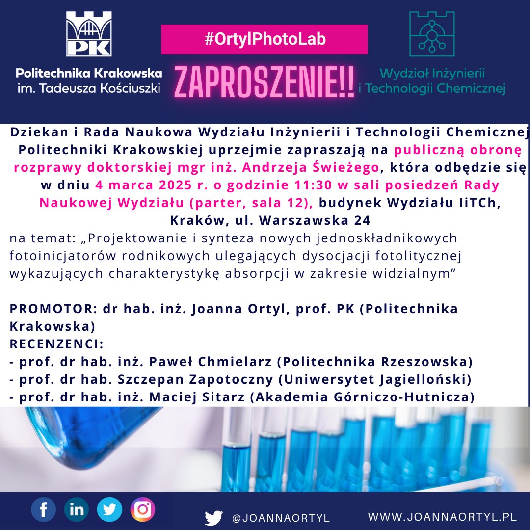 JoannaOrtyl's tweet image. Tomorrow, our colleague @AndrzejSwiezy  will defend his doctoral thesis @PhotoHiTech  
He is working on an implementation doctorate funded by the @MNiSW_GOV__PL and the #Preludium project @NCN_PL 🎯🚀
We invite everyone to  join us! 
#OrtylPhotoLab