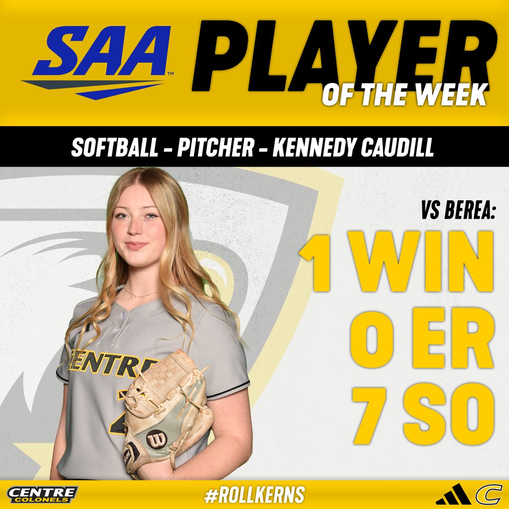 🥎 | Kennedy Caudill earned her first-ever SAA weekly honor after a strong twin bill for <a href="/CentreCSoftball/">Centre Softball</a>! #RollKerns

centrecolonels.com/news/2025/3/3/…