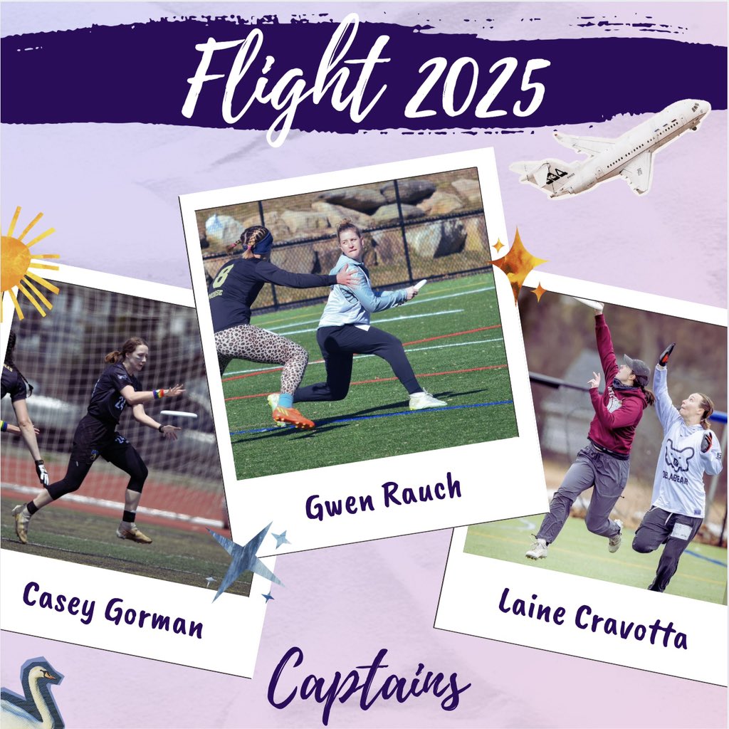 Introducing our captains for Flight 2025! 

Huge shoutout to Casey Gorman, Gwen Rauch, and Laine Cravotta for leading this upcoming season 🦅 

Keep on the lookout for Flockfest sign ups and tryout information coming soon 👀