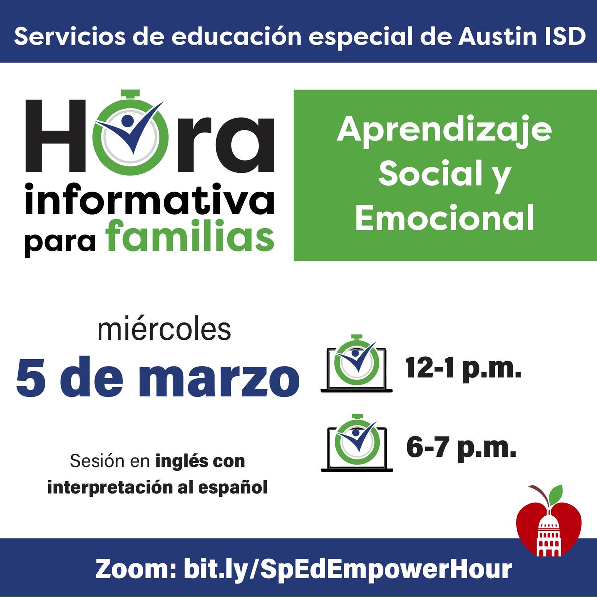 See this Instagram post by @aisdspecialeducation instagram.com/p/DGv2xg9ye6r/… 

Join Special Education and <a href="/AISD_SEL_CPI/">Austin ISD SEL and CP&I</a> in our next Family Empower Hour

Zoom: bit.ly/SpEdEmpowerHour