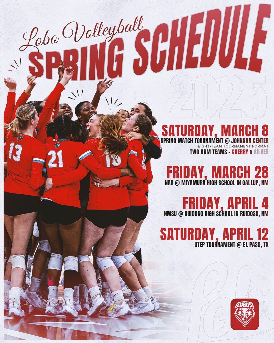 Our 𝟮𝟬𝟮𝟱 𝗦𝗣𝗥𝗜𝗡𝗚 𝗦𝗖𝗛𝗘𝗗𝗨𝗟𝗘 is out now!

Playing 🏐 at home this weekend in tournament action at the Johnson Center!

#GoLobos