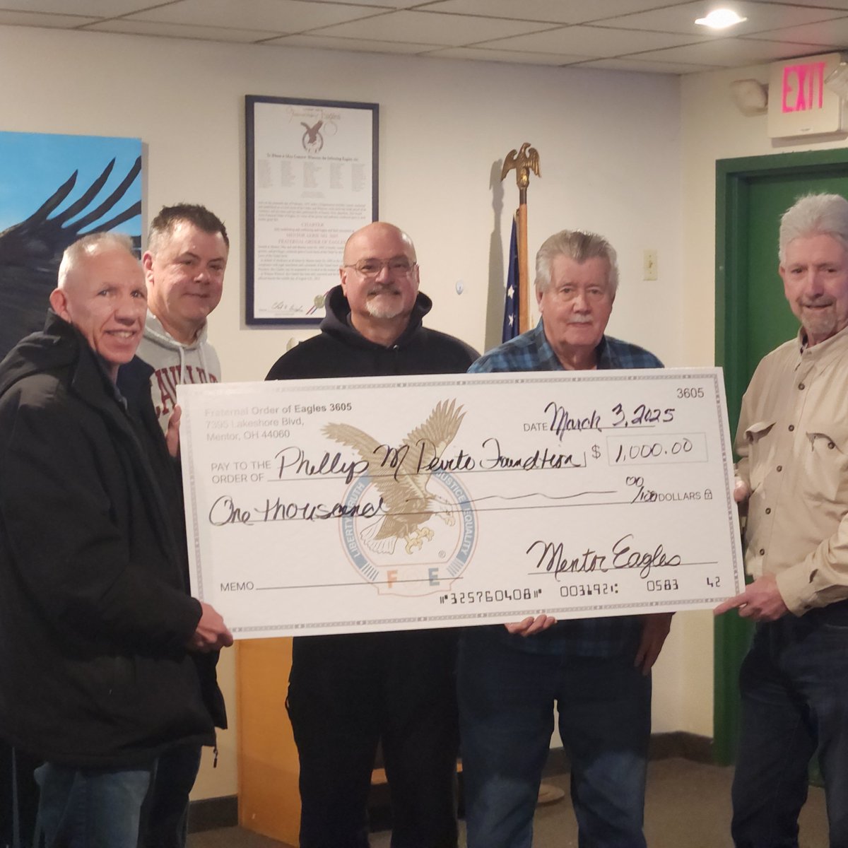 Thank you Mentor Eagles for your generous donation to our Foundation. We are all very grateful for your donation.