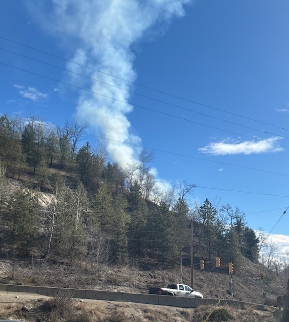 1st Wildfire of Season: Today 8 firefighters from #RDKB station 374 &amp; 4 members from Teck responded to a 50' x 50' brushfire uphill from the Best Western Hotel in Trail. The fire was quickly contained. The cause has not been determined. Be careful - conditions are dry.
