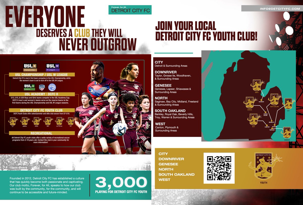 DetroitCityFC's tweet image. Detroit City FC proudly has six youth clubs across the region representing our badge. We believe that Everyone Deserves a Club They Will Never Outgrow.

Find the youth club nearest you, and stay tuned as we announce our 7th affiliated youth club this week: detcityfc.com/youth/teams/