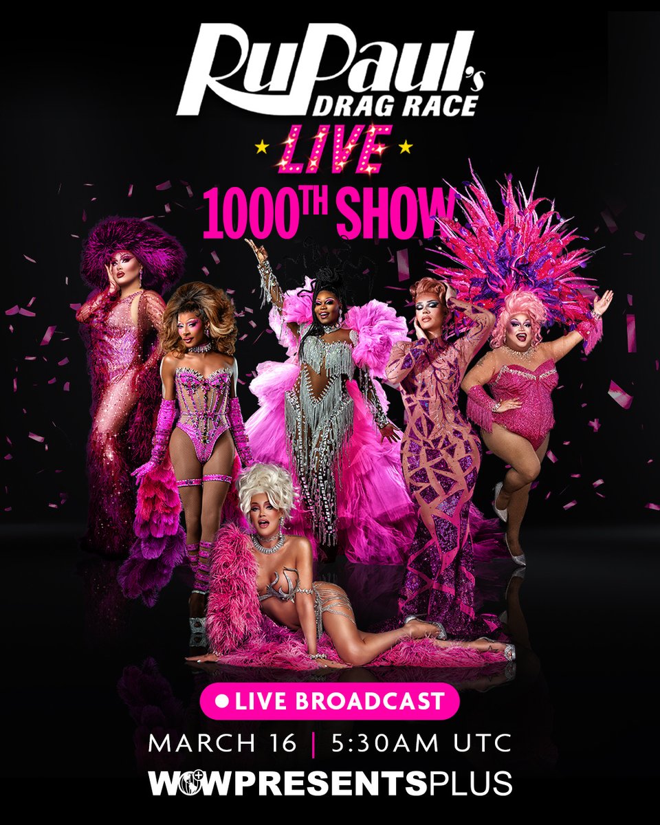 WOW Presents Plus (@wowpresentsplus) on Twitter photo #DragRaceVegas 1000th Show! π π² LIVE broadcast on <a href="/wowpresentsplus/">WOW Presents Plus</a> w/ commentary by @derrickbarry & <a href="/kennedyddoftx/">Kennedy Davenport</a>
π₯ March 16 @ 5:30 UTC
ποΈ 1000th Show tickets: hubs.la/Q0396b3L0
<a href="/TheGingerMinj/">Ginger Minj</a> <a href="/jaidaehall/">Jaida Essence Yee-Hall Yall!!!!</a> <a href="/AsiaOharaLand/">Asia O'Hara</a> @the_planejane <a href="/morphinelovemua/">MORPHINE π»</a> @xosonique #DragRaceVegas 1000th Show! π π² LIVE broadcast on <a href="/wowpresentsplus/">WOW Presents Plus</a> w/ commentary by @derrickbarry & <a href="/kennedyddoftx/">Kennedy Davenport</a>
π₯ March 16 @ 5:30 UTC
ποΈ 1000th Show tickets: hubs.la/Q0396b3L0
<a href="/TheGingerMinj/">Ginger Minj</a> <a href="/jaidaehall/">Jaida Essence Yee-Hall Yall!!!!</a> <a href="/AsiaOharaLand/">Asia O'Hara</a> @the_planejane <a href="/morphinelovemua/">MORPHINE π»</a> @xosonique