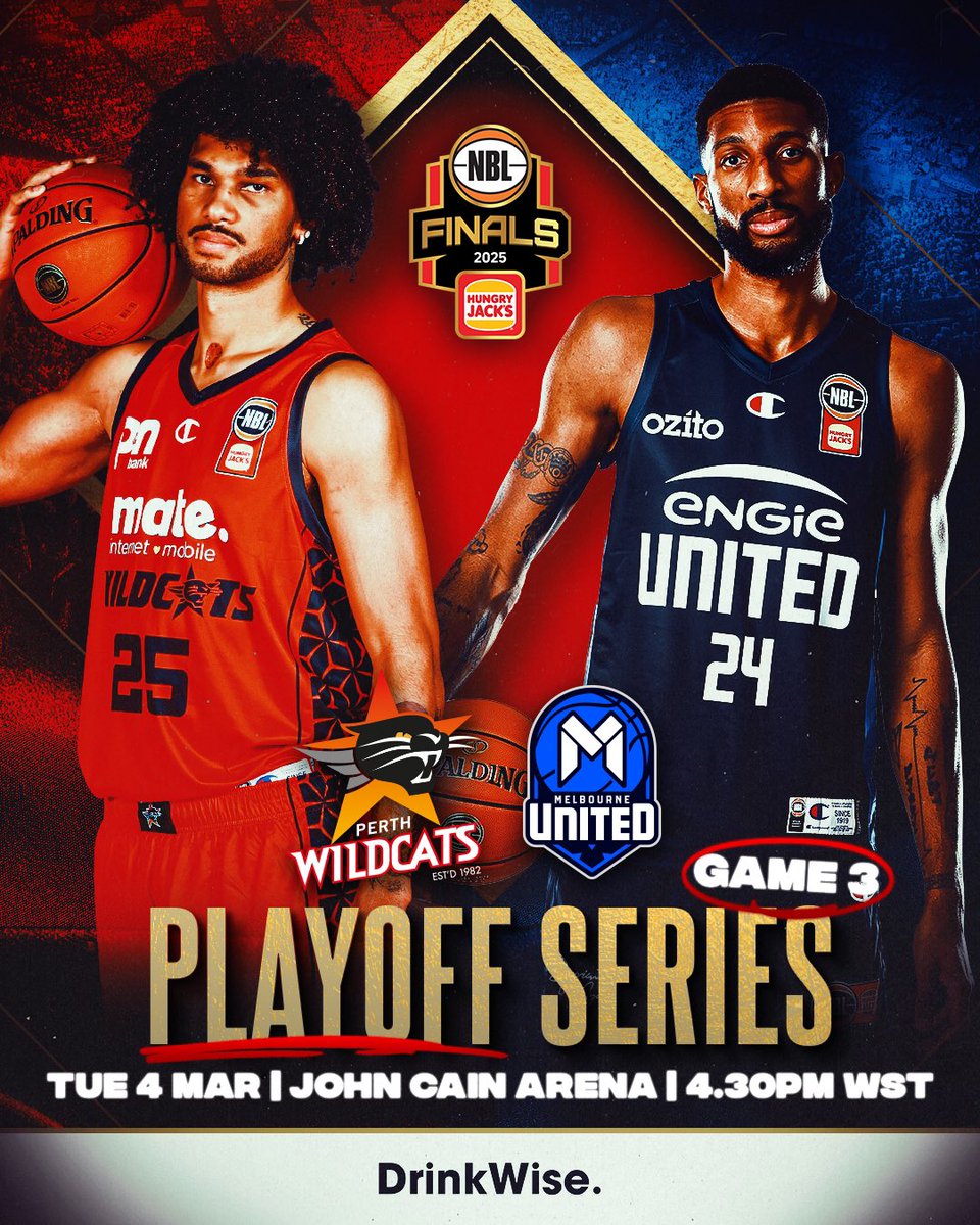 A spot in the NBL25 championship series is on the line as Perth Wildcats take on Melbourne United in Tuesday night’s playoff decider at John Cain Arena. 

Full game preview: bit.ly/3QIWMkk