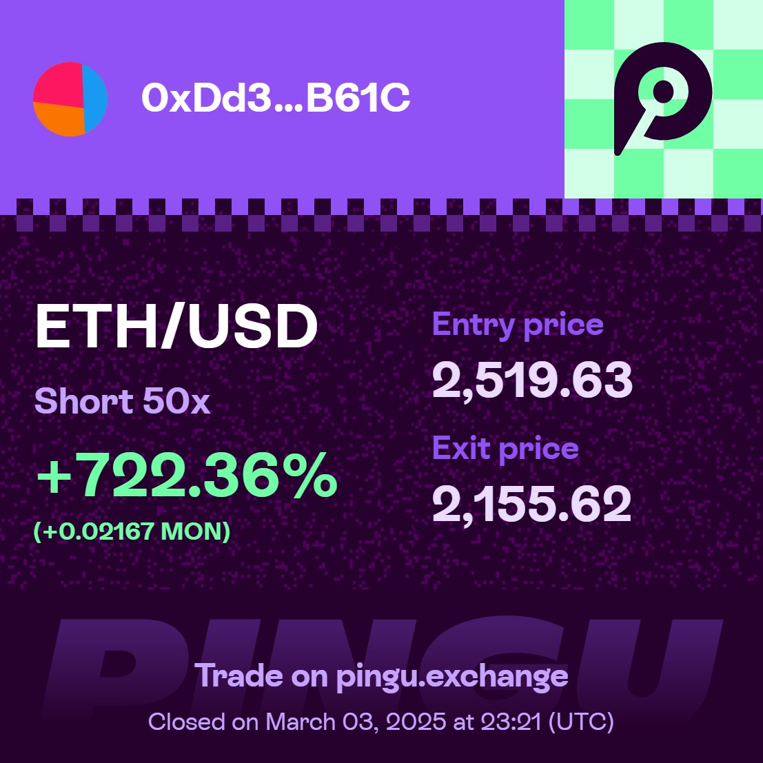 Yongyuantong's tweet image. Trade global markets with $MON collateral seamlessly on @PinguExchange   @monad_eco. Cutting-edge efficiency, no custody, and total control in your hands.#PinguXMonad    
0xDd3736526Bb2f55B1CF03Afa406a0D7497DBB61C