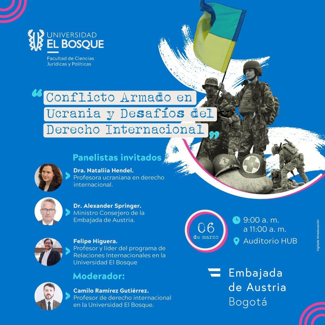 Recomendamos esta Mesa redonda en la <a href="/U_ElBosque/">Universidad El Bosque</a> sobre los desafíos del Derecho internacional en el conflicto armado en #Ucraina en Asociación con <a href="/DerechoUBosque/">Derecho U El Bosque </a>. Jueves 6 de marzo de 2025, Auditorio HUB, 09:00-11:00 h.
