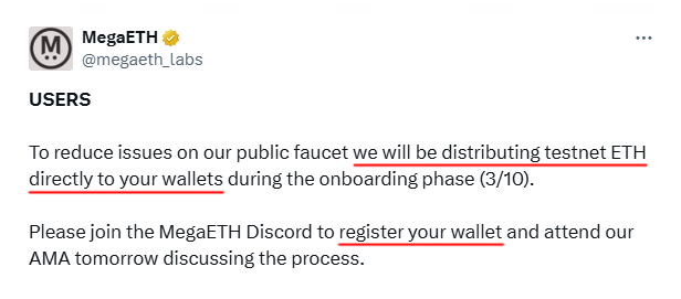 Crypto_Pranjal's tweet photo. MegaETH Testnet is Coming! Register Your Wallet Now! 🚨

Before you go any further—just a heads-up, this is not incentivized. There’s no guaranteed airdrop for testnet users. If that’s a dealbreaker, you can skip the rest.

———————

Still interested? 😅 Here’s what you need to know:

📅 MegaETH testnet goes live on March 10th!

To participate and receive testnet ETH, you need to register your wallet in advance.

How to register:

1. Join the MegaETH Discord server: https://t.co/XDKOaha3b5
2. Head to the "wallet-registration" channel
3. Submit your Metamask address using the /register command.

Registered wallets will receive testnet ETH during the onboarding phase (March 10th).

Once the testnet is live, I’ll post an update. Until then, stay tuned and register now!