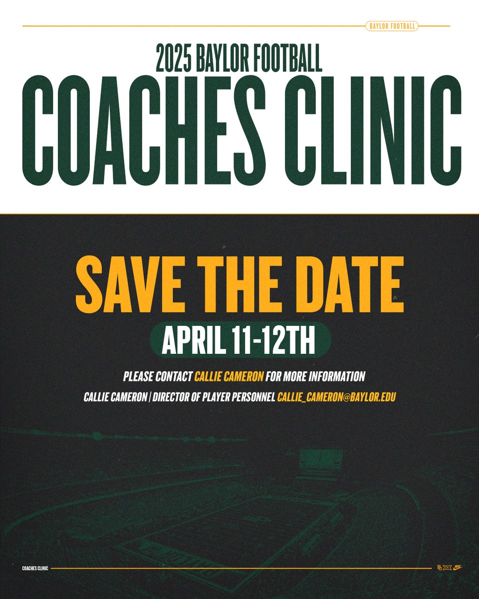 Registration is open for this year's Coaches Clinic!

🔗 baylorbea.rs/CoachesClinic25

#SicEm