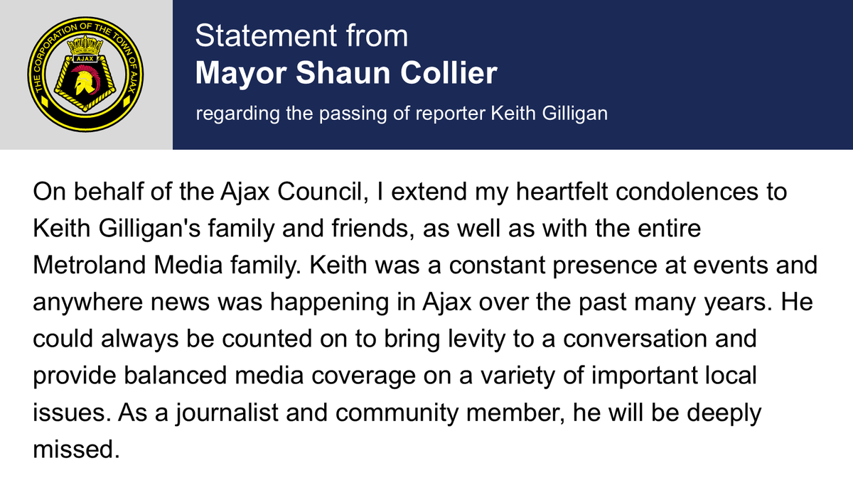 My statement regarding the passing of reporter Keith Gilligan.