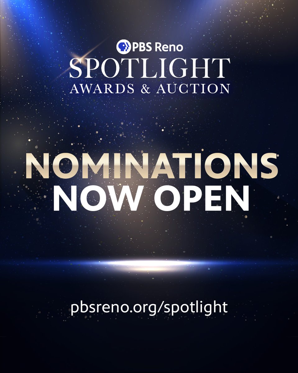 🚨 Nominations Open!  🚨
The #PBSReno Spotlight Awards honor extraordinary people &amp; organizations making a difference in northern Nevada &amp; northeastern California. 

Know someone who deserves the spotlight? Nominate them before April 30! pbsreno.org/spotlight