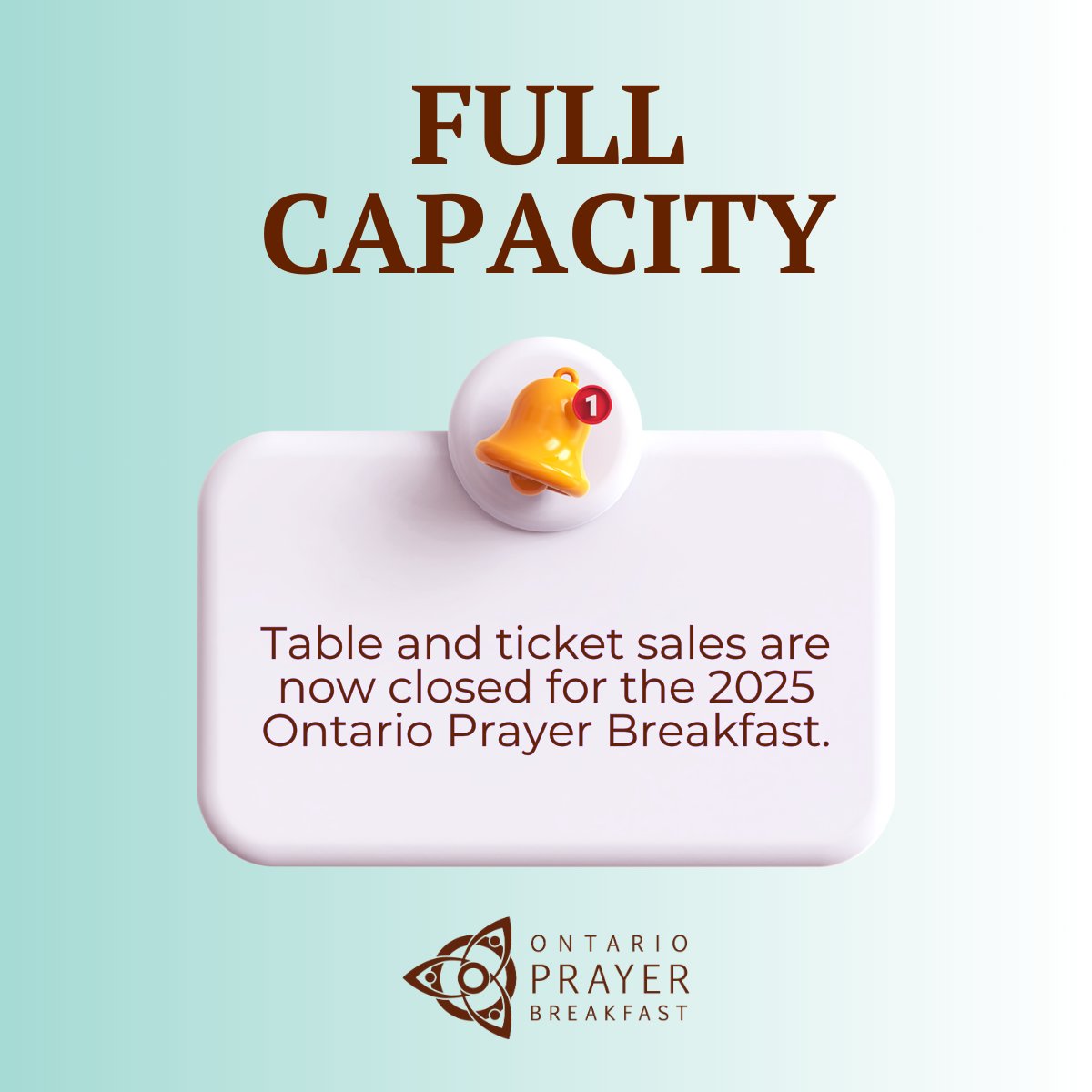 The 2025 Ontario Prayer Breakfast is at full capacity. Our table and ticket sales are now closed.

Thank you to all who will join us on Thursday morning. We look forward to seeing you at the Sheraton Centre Toronto Hotel, where doors open at 6:40 a.m.

#OPB2025 #prayforontario