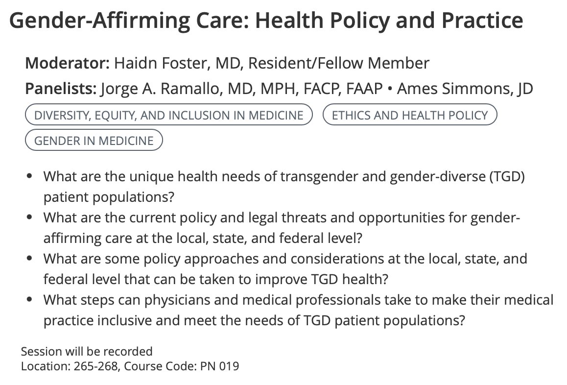 Attending <a href="/ACPIMPhysicians/">ACP</a> #IM2025 and interested in gender-affirming care? Attend our panel exploring the legal and healthcare landscape facing trans and gender-diverse patients - April 4th at 8 a.m.

annualmeeting.acponline.org/educational-pr…