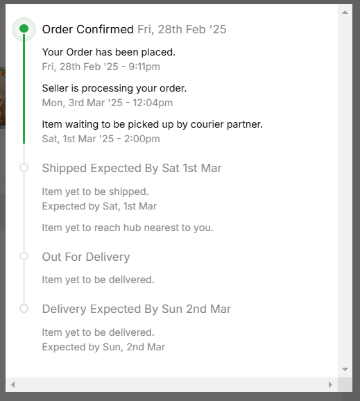 wow!!!! will receive order in Past by <a href="/Flipkart/">Flipkart</a> ☺️🤡
28th feb -> 3rd Mar -> 1st Mar 🤔