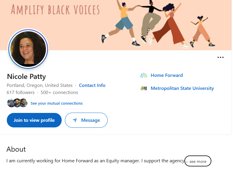 PdxSafe's tweet image. This is Nicole Patty. She's the "equity manager" at Home Forward, a 501c3 organization that receives the majority of its funding from the federal government and has an abysmal 2 star rating from Charity Navigator. Why is she making racially charged comments on NextDoor?
