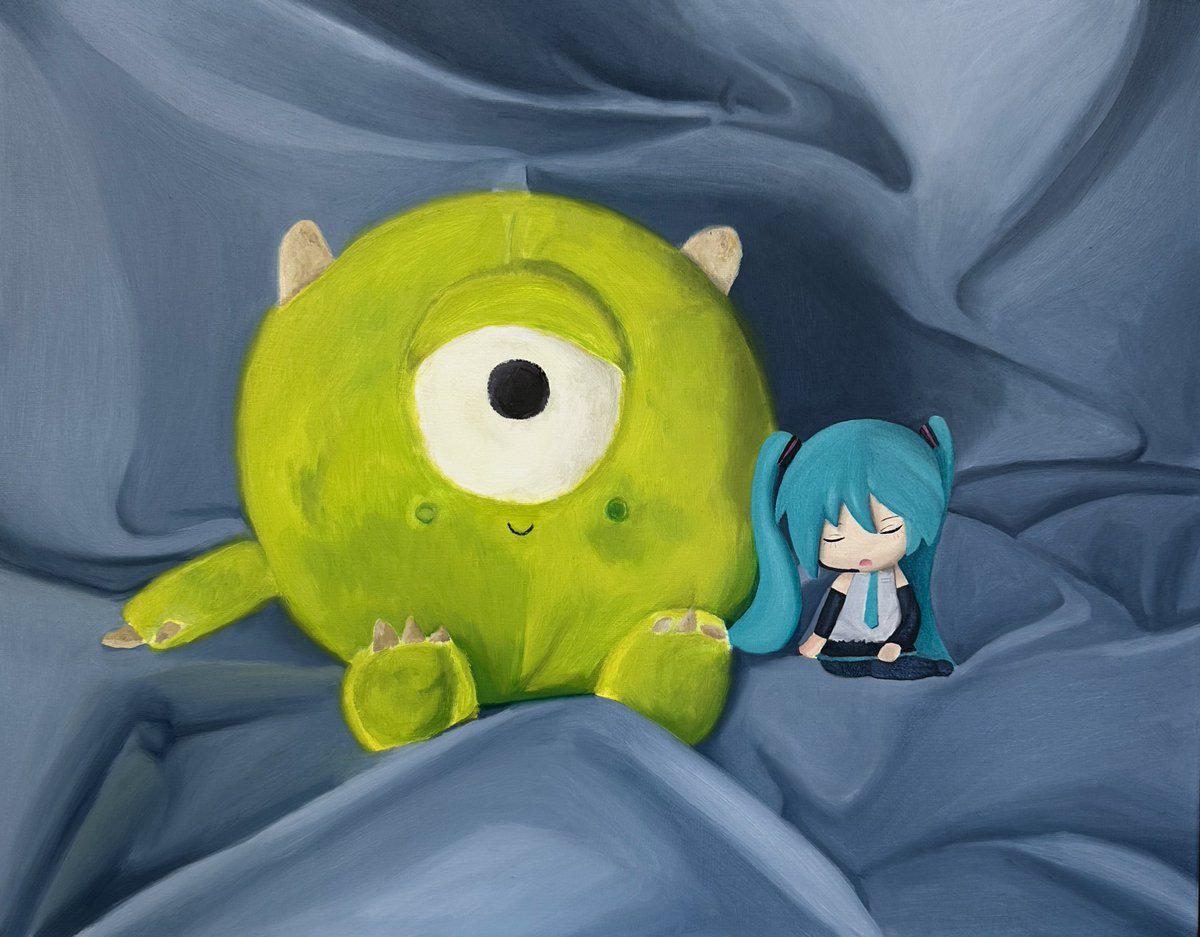 “M&amp;M” #oilpainting #artmoots #miku #mikewazowski