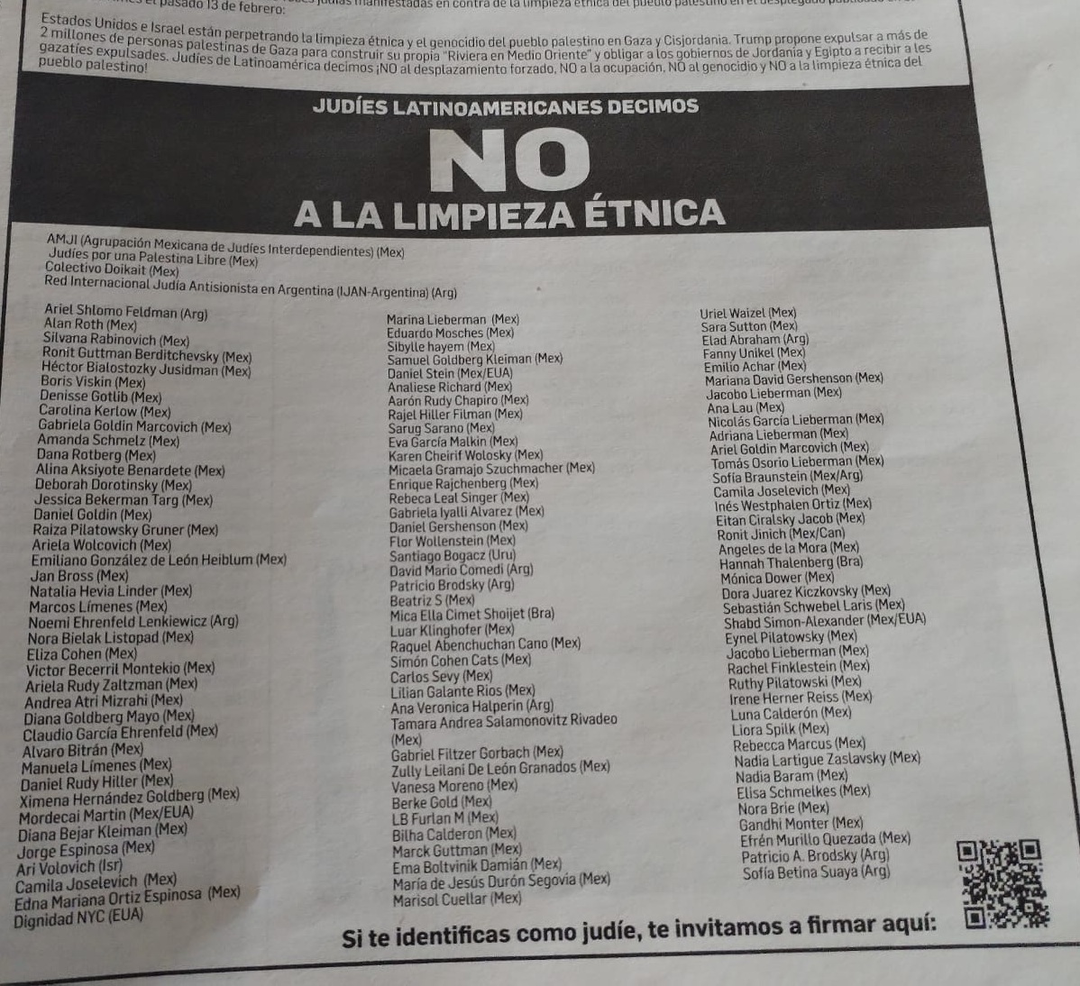 Jorge_Elbaum's tweet image. Judíos y judías del Sur Global le decimos NO a la Limpieza étnica planteada por Trump y Netanyahu contra nuestros hermanos palestinos.  El Llamamiento Argentino Judío acompaña la solicitada aparecida en el diario mexicano La Jornada

docs.google.com/forms/d/e/1FAI…