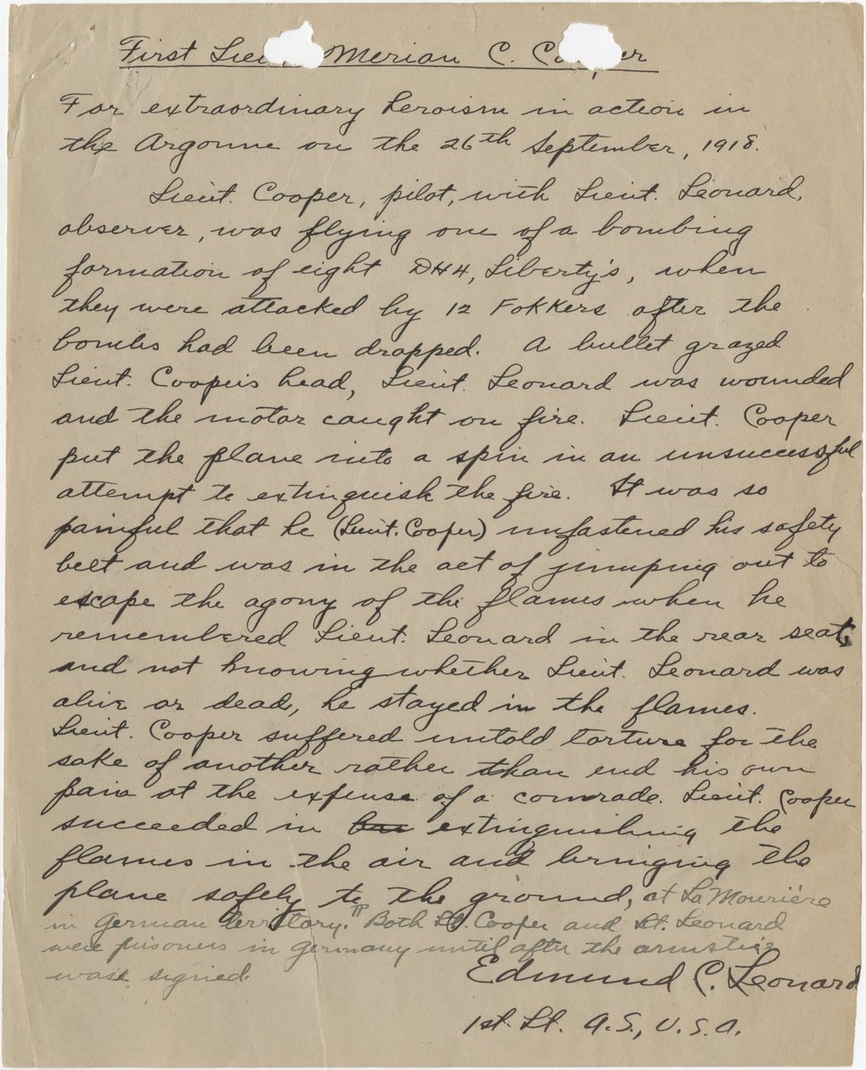 King Kong co-director Merian Cooper was a real life pilot and hero.  Read this account of saving Edmund Leonard’s life from a burning, falling aircraft! #ArchivesHandwriting #ArchivesHashtagParty