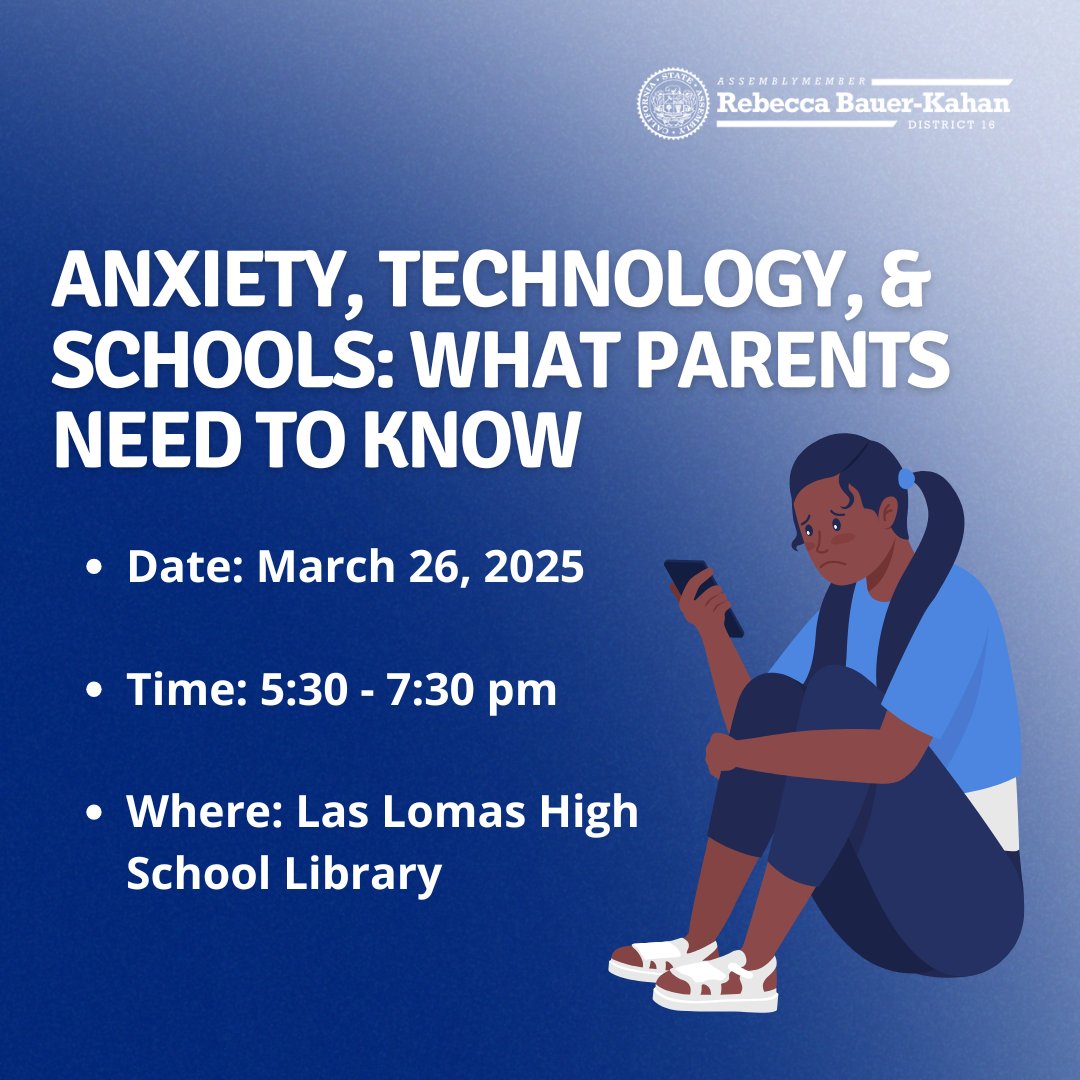 Join us for a discussion on teen mental health, the impact of technology, and how schools and parents can work together to support students. This interactive event will provide expert insights and practical strategies for parents. RSVP here a16.asmdc.org/event/20250326…: