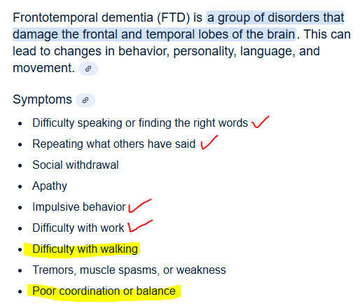 BD007Marky's tweet photo. With the latest viral video being shown with Diaper Don gimping and limping getting out of the golf cart and his irrational temper and behavior, is it time to ask the question: Does Donald Trump have the on set of Frontotemporal Dementia (FTD)? #gimpy #pegleg #limpy #DementiaDon https://t.co/g8FTKOYD0F