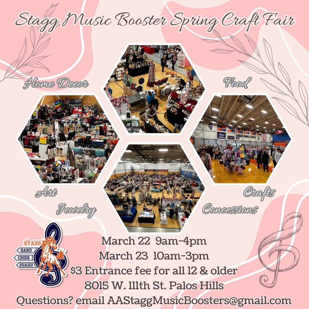 Join us for arts, crafts, jewelry, home decor, food and concessions! We have so much to offer all while you support the <a href="/StaggHighSchool/">Stagg High School</a> music department! #craftfair