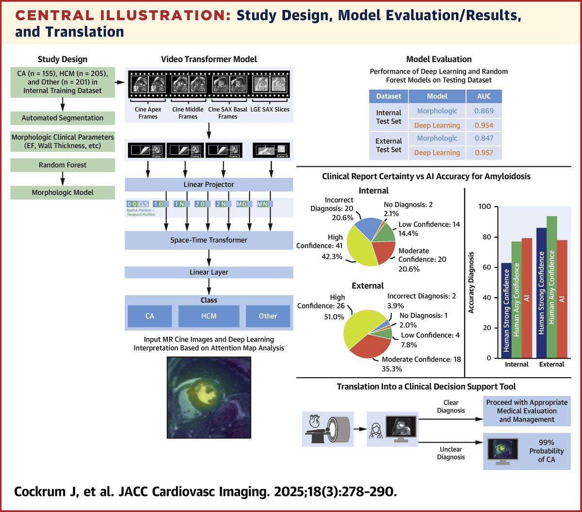JACC Journals (@jaccjournals) on Twitter photo New vision transformer approach to #WhyCMR augments accurate differentiation of cardiac #amyloidosis in patients referred for possible infiltrative cardiomyopathy & #HCM evaluation. jacc.org/doi/10.1016/j.…
#AI #DeepLearning #JACCIMG #cvHCM <a href="/JoshuaCockrum/">Joshua Cockrum, MD, MS</a> <a href="/DebbieKwonMD/">DebbieKwonMD</a> New vision transformer approach to #WhyCMR augments accurate differentiation of cardiac #amyloidosis in patients referred for possible infiltrative cardiomyopathy & #HCM evaluation. jacc.org/doi/10.1016/j.…
#AI #DeepLearning #JACCIMG #cvHCM <a href="/JoshuaCockrum/">Joshua Cockrum, MD, MS</a> <a href="/DebbieKwonMD/">DebbieKwonMD</a>