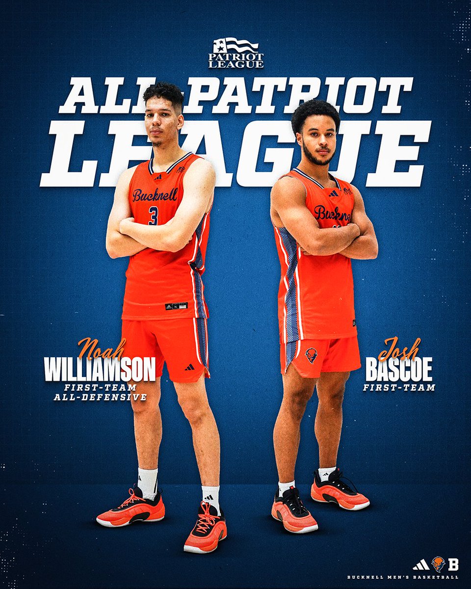 Bucknell_MBB's tweet image. The Patriot League postseason awards are out! #rayBucknell #Team130

🔶 Noah Williamson PL Player of Year, First Team, All-Defensive
🔷 Josh Bascoe First Team
🔶 John Griffin III PL Coach of Year

📰 bit.ly/4iirZGA
