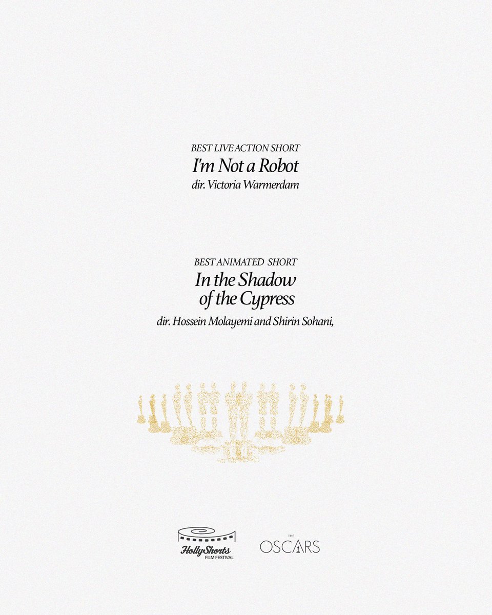 Congrats to our HollyShorts alumni on their Academy Award® wins!

We’re proud to celebrate I’m Not a Robot (Best Live Action Short, dir. Victoria Warmerdam) &amp; In the Shadow of the Cyprus Tree (Best Animated Short, dirs. Hossein Molayemi &amp; Shirin Sohani) on their Oscar victories!