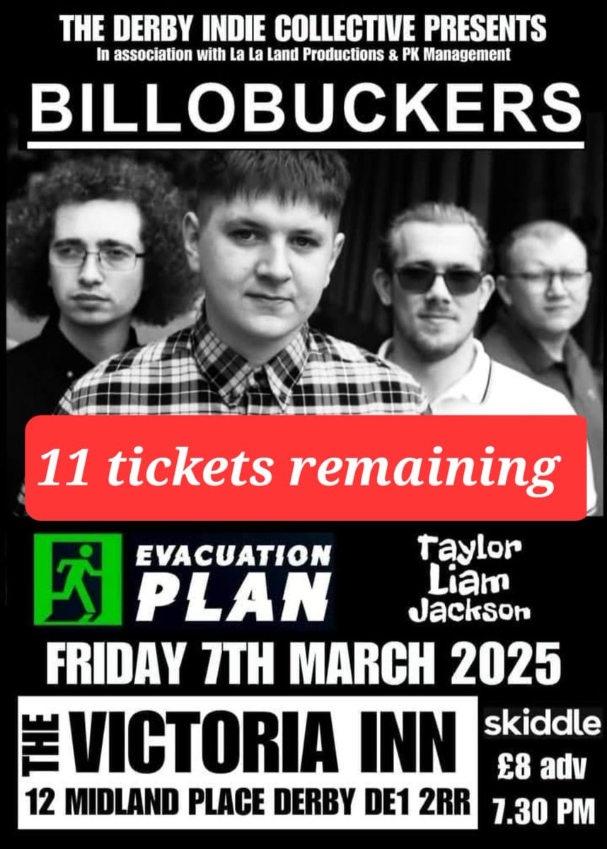 Dean Clarke (@deanoc78) on Twitter photo Only 11 tickets left for this epic night in derby on Friday
11 tickets <a href="/BILLOBUCKERS/">BilloBuckers</a> and also 2 young local bands with the average age of 16 opening the night up get the remaining tickets now
Let's get the sold out signs up
skiddle.com/e/40576880 <a href="/DJSCOUSE1976/">La La Land Productions</a> <a href="/indierock01/">Indie Music</a> Only 11 tickets left for this epic night in derby on Friday
11 tickets <a href="/BILLOBUCKERS/">BilloBuckers</a> and also 2 young local bands with the average age of 16 opening the night up get the remaining tickets now
Let's get the sold out signs up
skiddle.com/e/40576880 <a href="/DJSCOUSE1976/">La La Land Productions</a> <a href="/indierock01/">Indie Music</a>