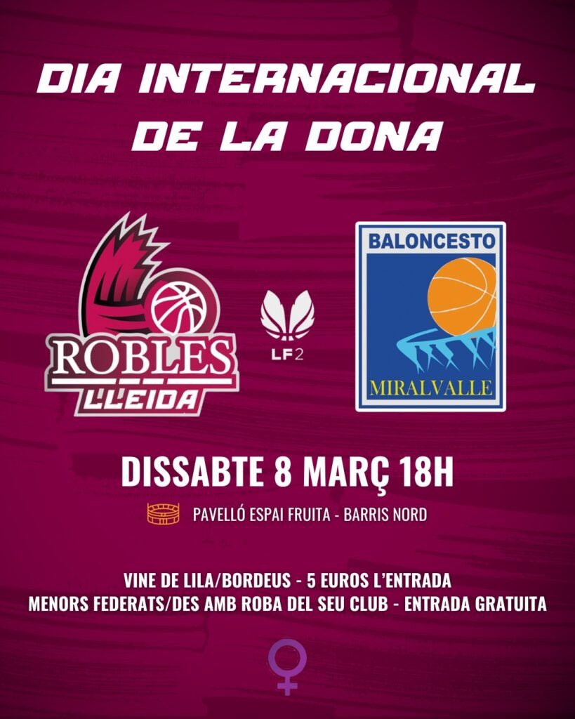 2️⃣ PROMOCIONS | Viu el tram final de la lliga regular #LF2 en directe al Barris.

1- 🎟️ Pack de 4 partits
2- 🟣 Preu reduït per al partit del dia 8M

Tota la info ➡️ flleida.cat/pack-4-entrade…

#RoblesLleida #Lleida