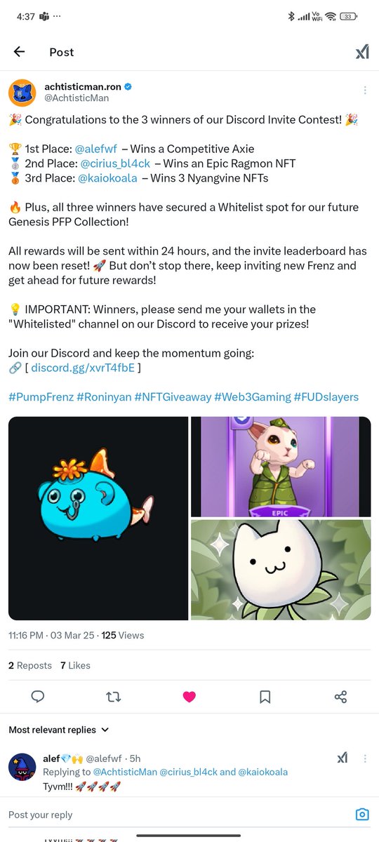 cirius_bl4ck's tweet photo. I've won three times already! Thank you so much @AchtisticMan! 

This guy is the creator of $RONINYAN meme coin in @Ronin_Network

✓ Game is under development
✓ I personally like the art
✓ Should not be on the sidelines https://t.co/iAZqYg5EHF