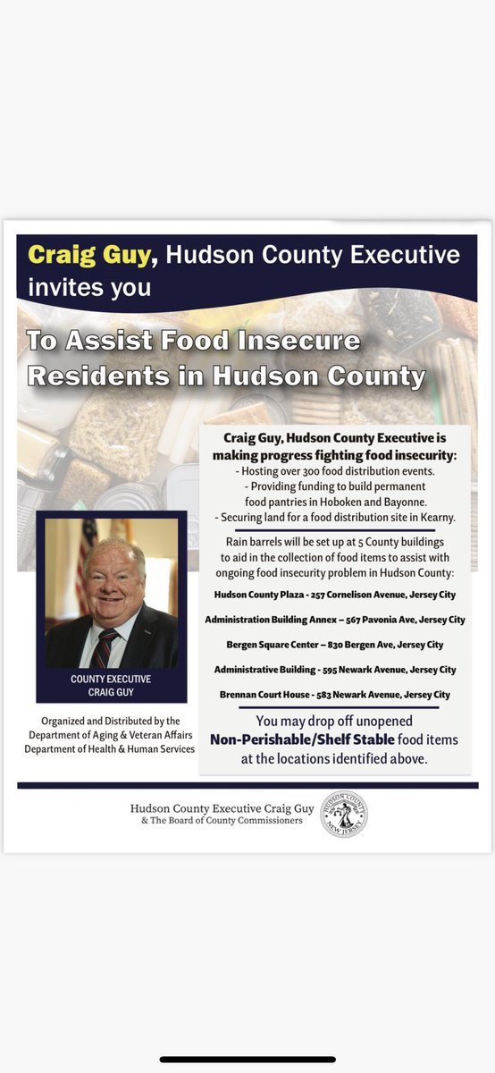 Help Us Fight Food Insecurity in Hudson County!

We are committed to ensuring no one in our community goes hungry. Please consider dropping off non-perishable food items at the addresses listed. Together, we can make a difference and support those in need.