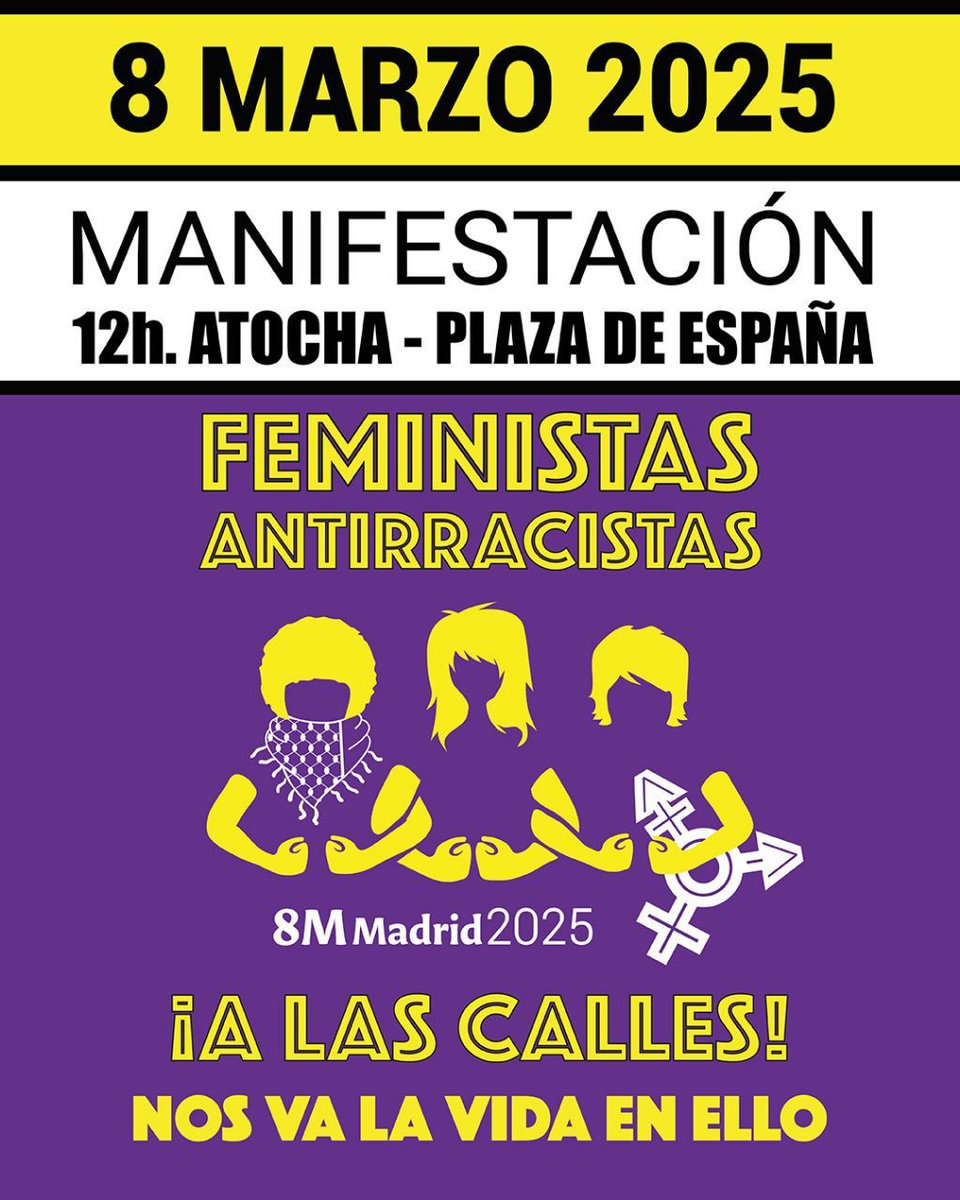 Este 8 de marzo tenemos un plan. Manifestación inclusiva a las 12h Atocha-Pza España.
Y después, tardeo feminista en Templo de Debod con conciertos, DJs,  performances e intervenciones de colectivos. 

Vamos tomar las calles todo el día