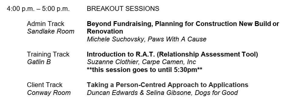 adiintl's tweet photo. Nearly time for our last Breakout Sessions for today. Find out about new fundraising ideas, the benefits of a “person centric” approach, or join Suzanne Clothier for an Introduction to R.A.T. (Relationship Assessment Tool). It's going to be busy and informative! #ADITogether https://t.co/8H3jmB1LFi