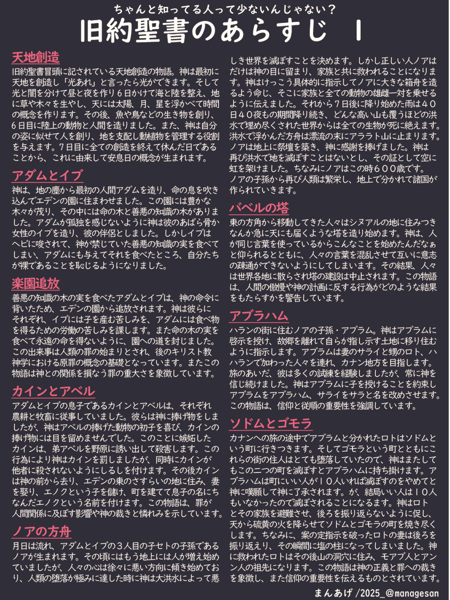 managesan's tweet photo. 旧約聖書のちゃんとしたストーリーって知ってますん？真面目に調べてまとめたら想像してた３倍になりましたん(ボクは無宗教) https://t.co/1bqriBXZaj