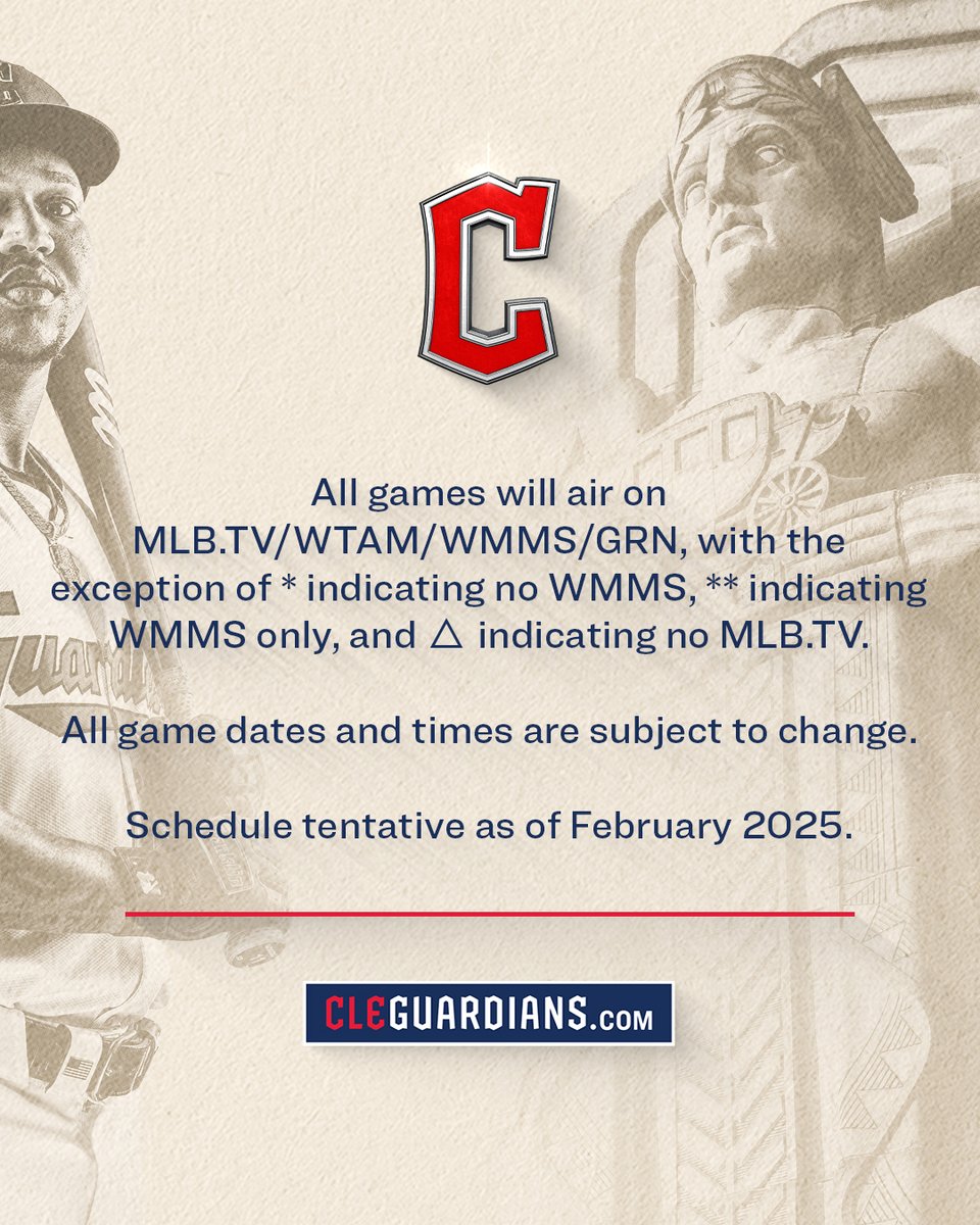CleGuardians's tweet photo. Regular season is right around The Corner 👏

Announcing our finalized 2025 regular season game times and broadcast schedule.

#ForTheLand https://t.co/mpIdLhzsRT