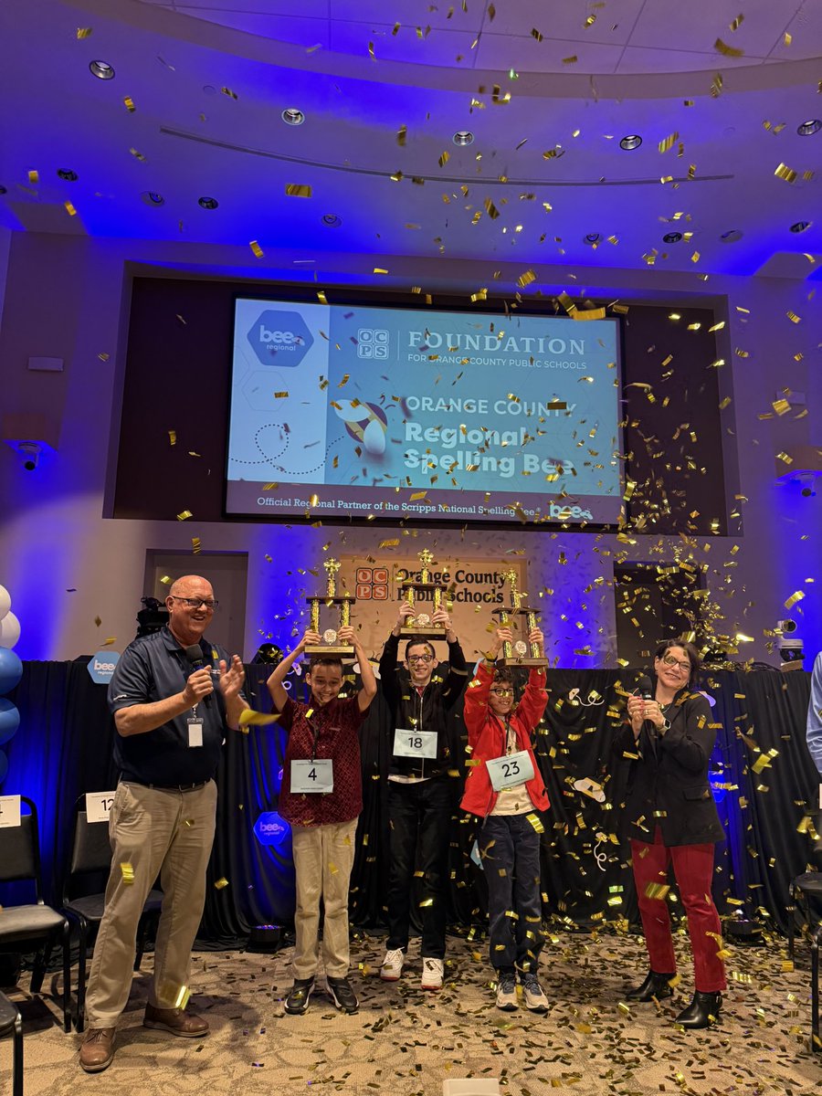 Desirée Siegel (@dsiegelocps) on Twitter photo It’s a BEE-dutiful day for a Spelling Bee! 🐝
Today 25 of <a href="/OCPSnews/">ocpsnews</a>’ top spellers took the stage to vie for a spot in the top THREE heading to the <a href="/ScrippsBee/">Scripps National Spelling Bee</a>!
Congratulations to all contestants who made it past class, school, and district bees to compete in today’s Regional! It’s a BEE-dutiful day for a Spelling Bee! 🐝
Today 25 of <a href="/OCPSnews/">ocpsnews</a>’ top spellers took the stage to vie for a spot in the top THREE heading to the <a href="/ScrippsBee/">Scripps National Spelling Bee</a>!
Congratulations to all contestants who made it past class, school, and district bees to compete in today’s Regional!