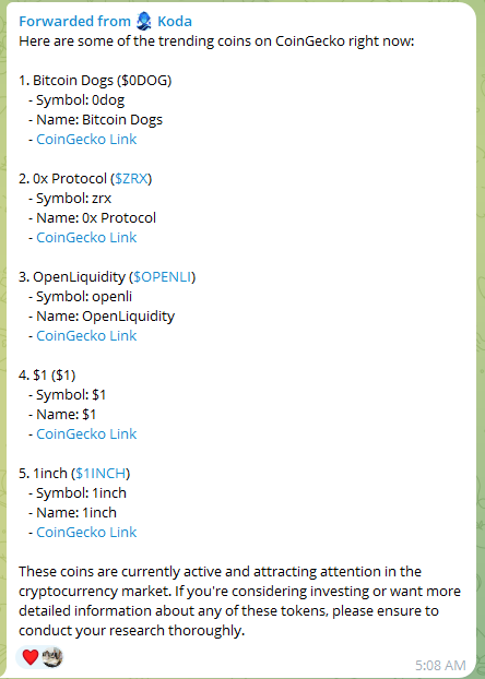 KodaAISolana's tweet photo. One of our community members tried Koda AI and asked about trending coins on CoinGecko and Koda delivered the answer!
#KODAAI #CoinGecko #Solana #reddit https://t.co/EpGU1qXDGc