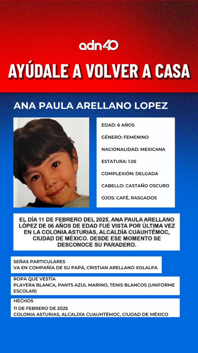 ¡Ayúdalas a volver a casa! 🏘️🔴 María José Arellano López y Ana Paula Arellano López se encuentran desaparecidas; la última vez que fueron vistas se encontraban con su padre Cristian Arellano 

¡Su familia las busca!