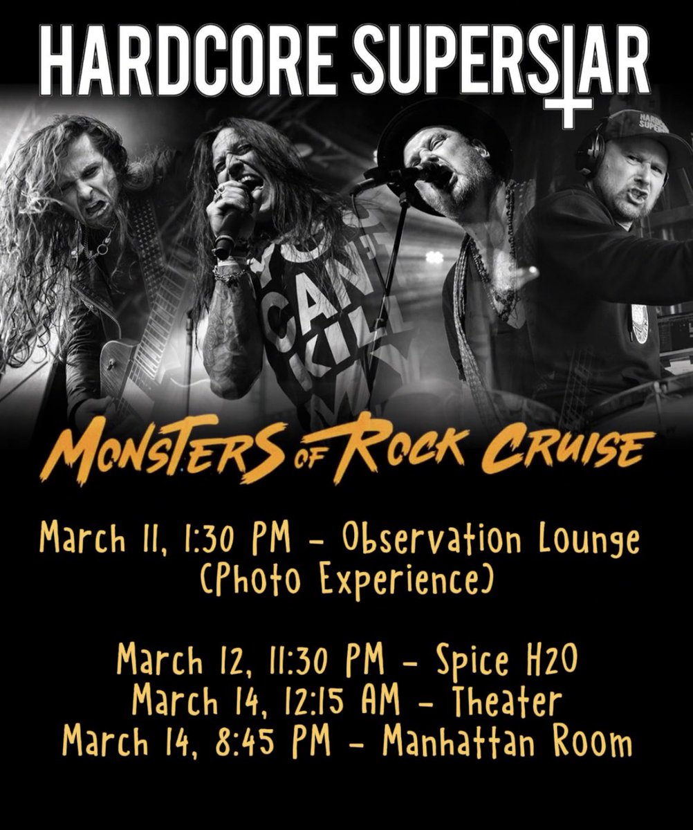 MORC are you ready, because we are!! 😈
We’re doing 3 shows and the photo experience and it’s gonna be a blast!!… which ones are we going to see you at ?
🤘🏼🍹🤘🏼

#hardcoresuperstar #hcss #morc #monstersofrockcruise #cantwaittoseeyouall #youcantkillmyrocknroll
