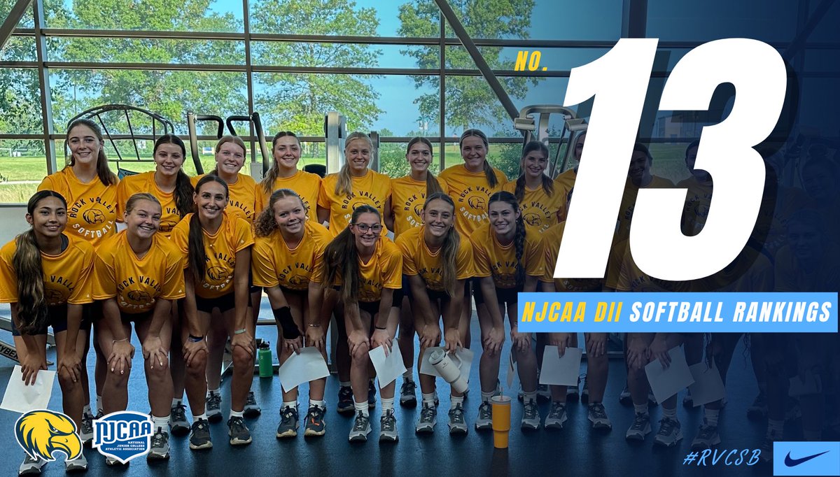 Your RVC Softball team comes in at #13 in the NJCAA DII Week 2 Rankings 🦅💛