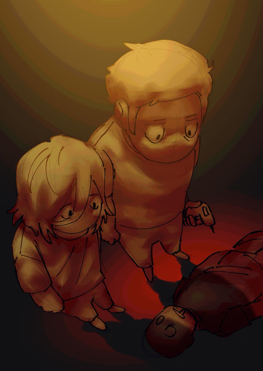 jazgotek's tweet image. lalalaaa this quick drawing i just wanted to see them w this lighting #clinicaltrialgame also didnt even bother to draw the loser on the ground properly